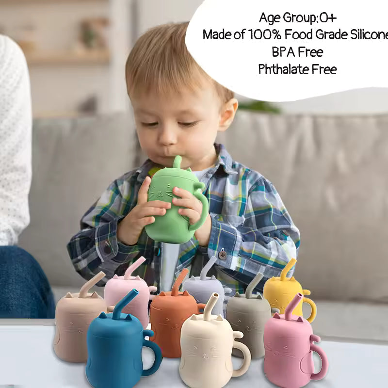Baby Silicone Straw Cup – BPA Free Leakproof Learning Drink Cup