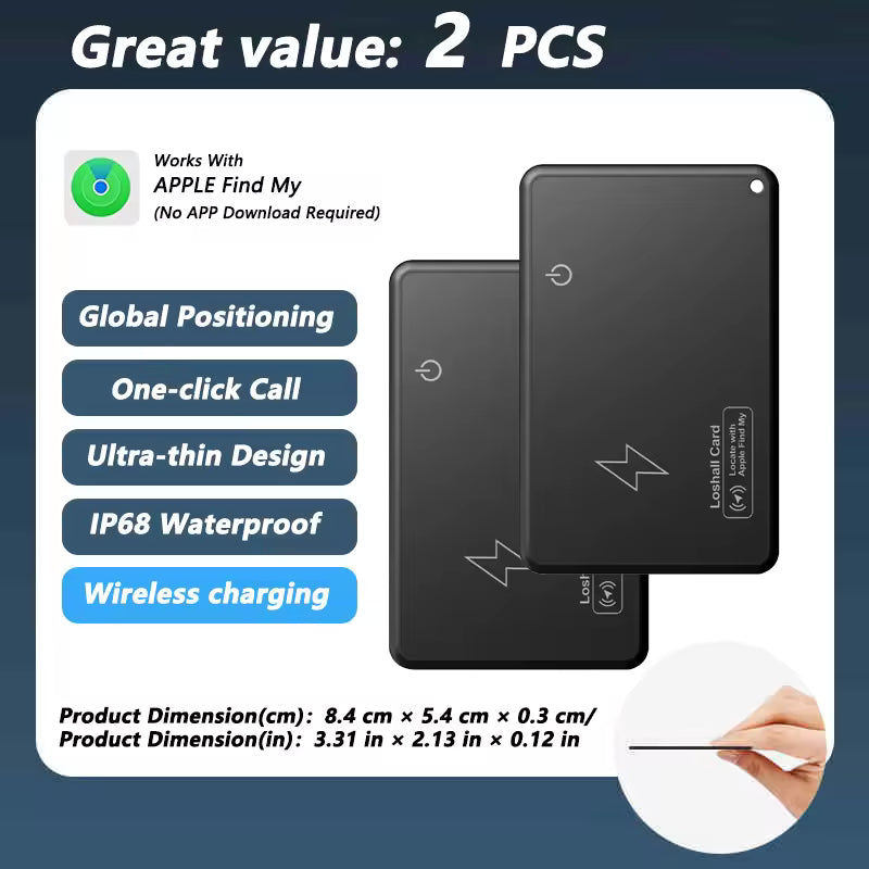 GPS Tracking Wallet Card Smart Tag Compatible with Apple Find My Devices