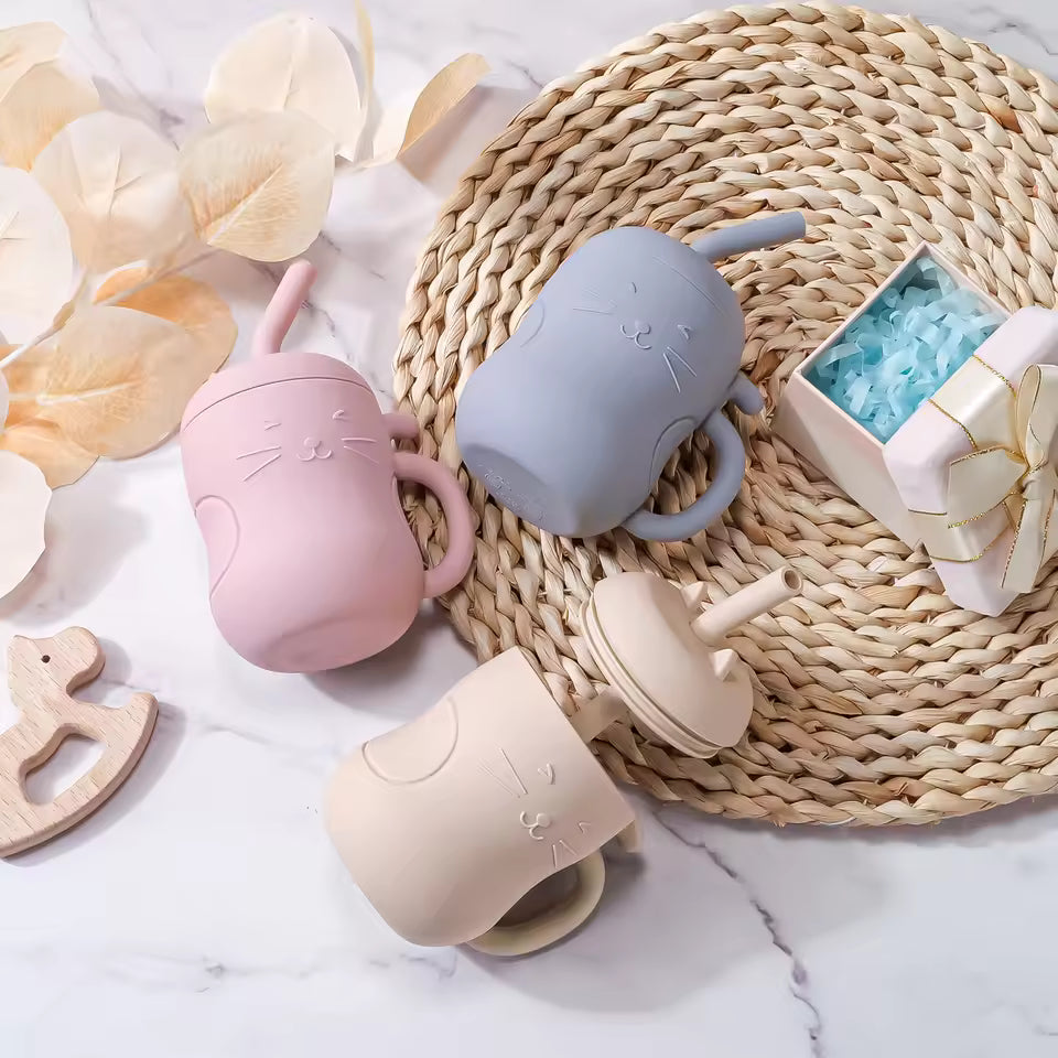 Baby Silicone Straw Cup – BPA Free Leakproof Learning Drink Cup