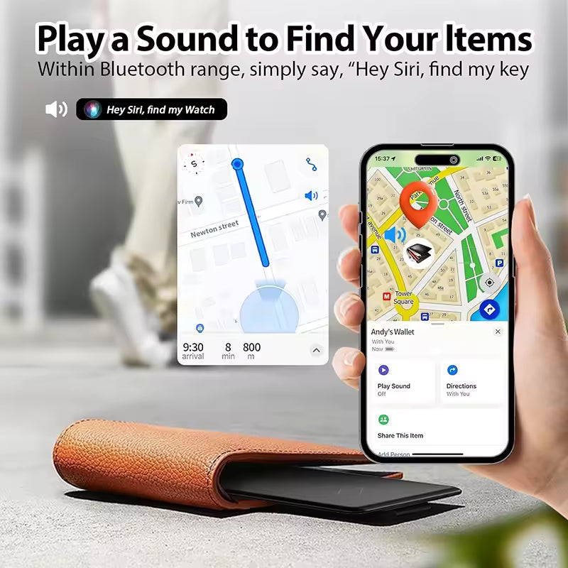 GPS Tracking Wallet Card Smart Tag Compatible with Apple Find My Devices